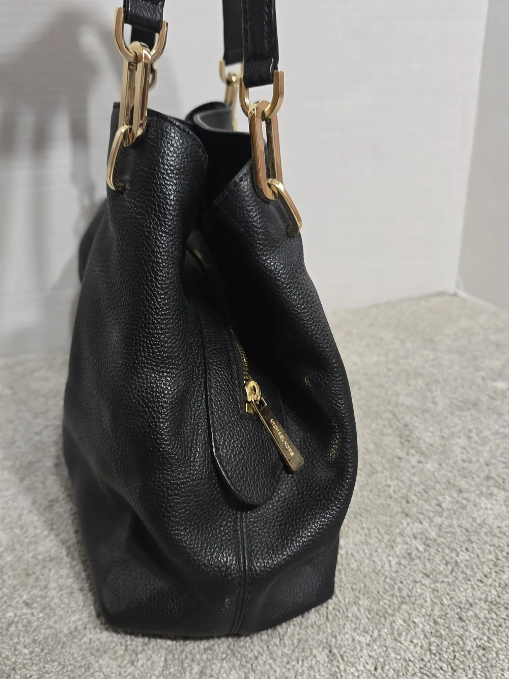MICHAEL KORS Black Pebbled Leather Shoulder Hobo with Gold Hardware Slouchy